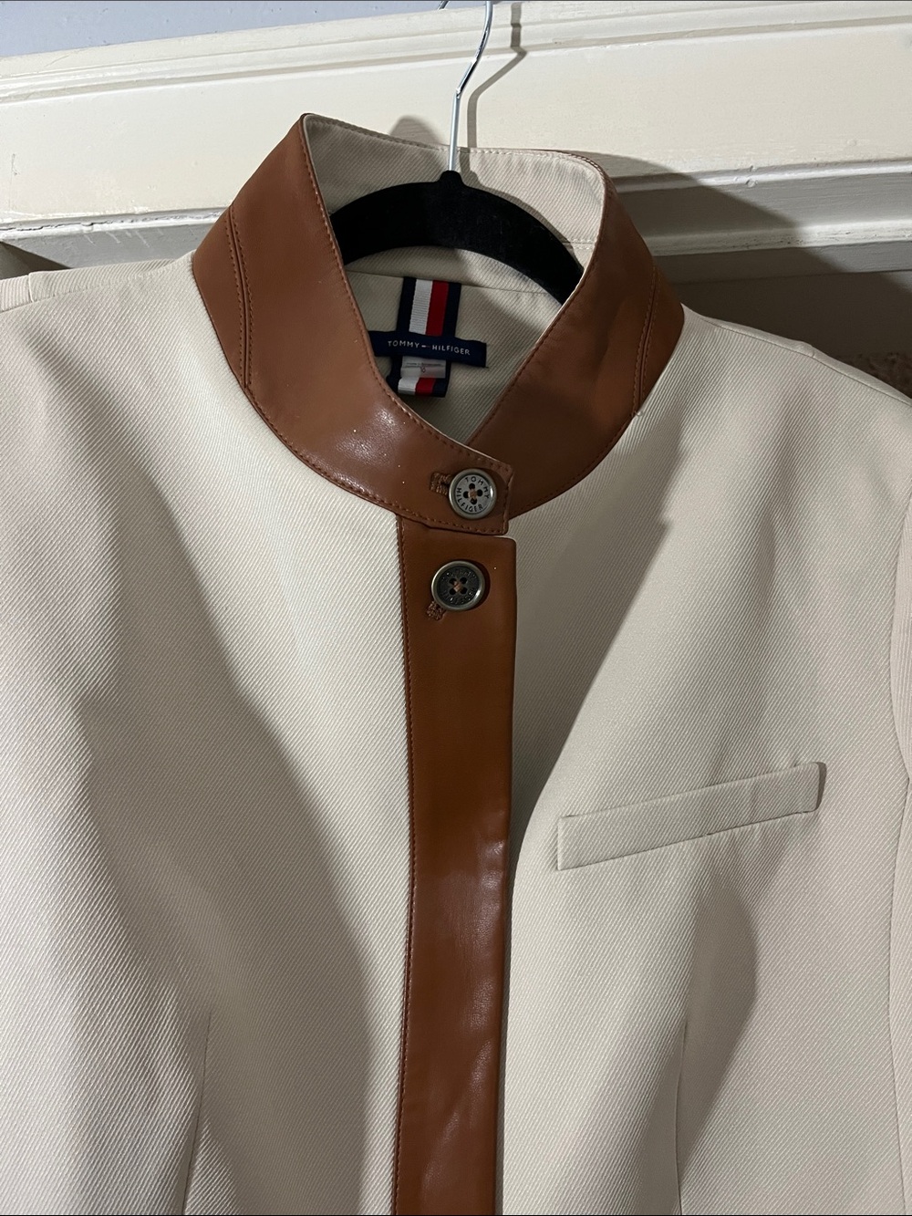 Tommy Hilfiger Cream Jacket with Brown Leather Trim